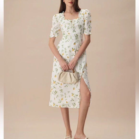 Rihoas The White Square Neck Frill Trim Floral Midi Dress - Picture 3 of 6
